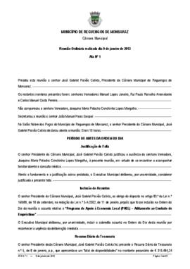 Acta n.º 1 (2013) do mandato 2009-2013